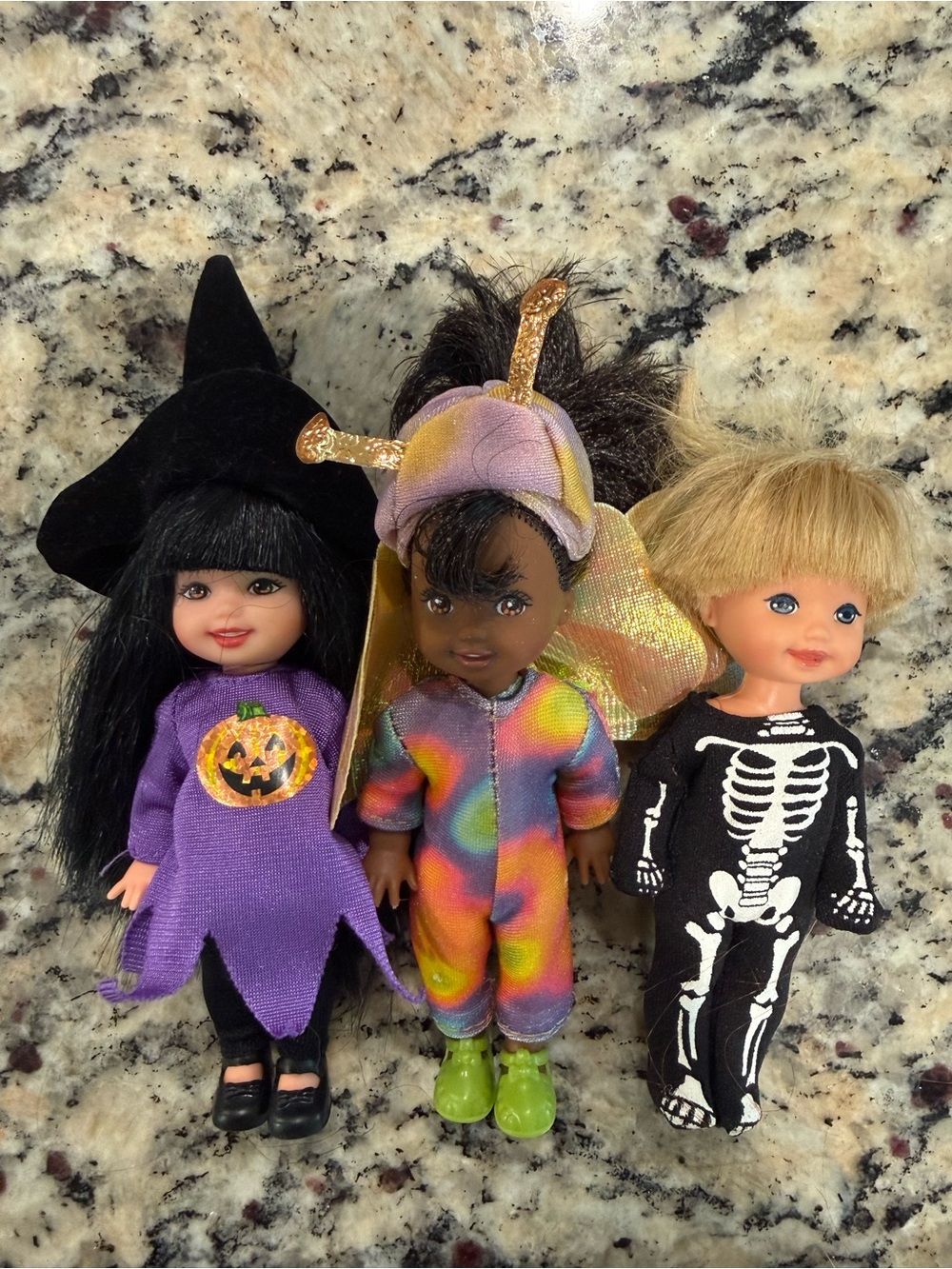 Lot of 3 Barbie’s - Purple Witch, Multicolor Butterfly, Black Skeleton EUC